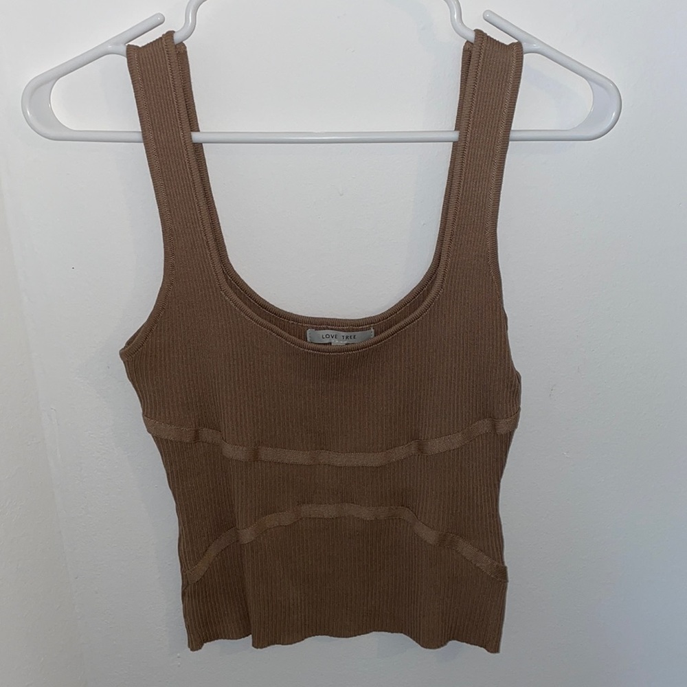 Solid Rib Seamed CORSET Bustier Tank Top Tan